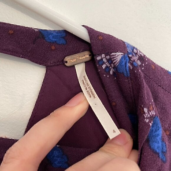 FREE PEOPLE FP Teagan Dress Purple Blue Long Flare Sleeve Cutout Mini Fit Flare - Picture 4 of 14